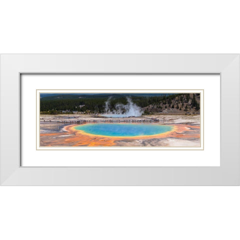 Grand Prismatic Spring Panorama, Yellowstone National Park White Modern Wood Framed Art Print with Double Matting by The Yellowstone Collection