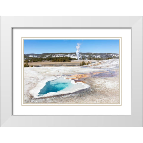 Heart Spring with a Castle Geyser Eruption, Yellowstone National Park White Modern Wood Framed Art Print with Double Matting by Frank, Jacob W.