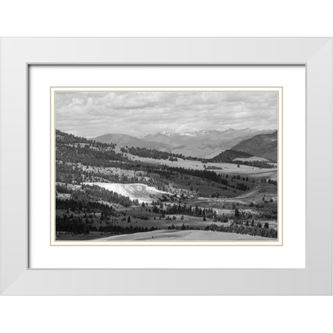 Mammoth Hot Springs from Bunsen Peak, Yellowstone National Park White Modern Wood Framed Art Print with Double Matting by Herbert, Neal
