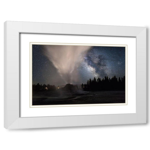 Milky Way over Castle Geyser, Yellowstone National Park White Modern Wood Framed Art Print with Double Matting by The Yellowstone Collection