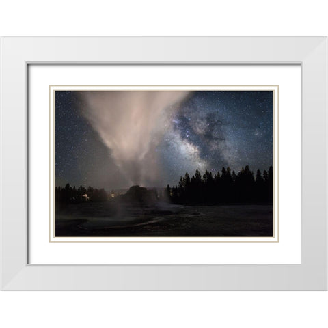 Milky Way over Castle Geyser, Yellowstone National Park White Modern Wood Framed Art Print with Double Matting by The Yellowstone Collection