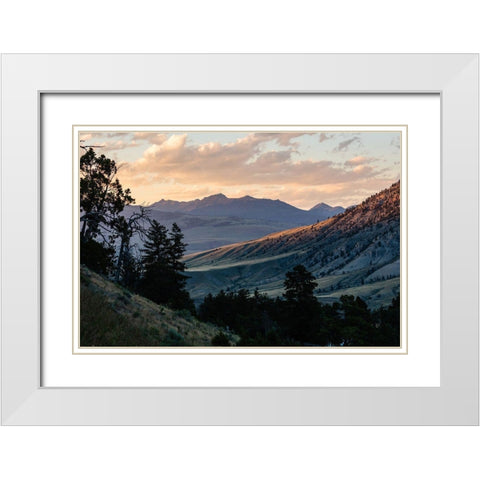 Monitor Peak Sunset from Mammoth Hot Springs, Yellowstone National Park White Modern Wood Framed Art Print with Double Matting by The Yellowstone Collection