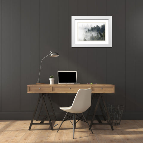 Morning Fog near Tower Fall, Yellowstone National Park White Modern Wood Framed Art Print with Double Matting by The Yellowstone Collection