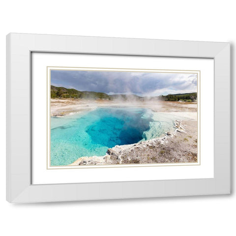 Sapphire Pool Steaming, Yellowstone National Park White Modern Wood Framed Art Print with Double Matting by The Yellowstone Collection