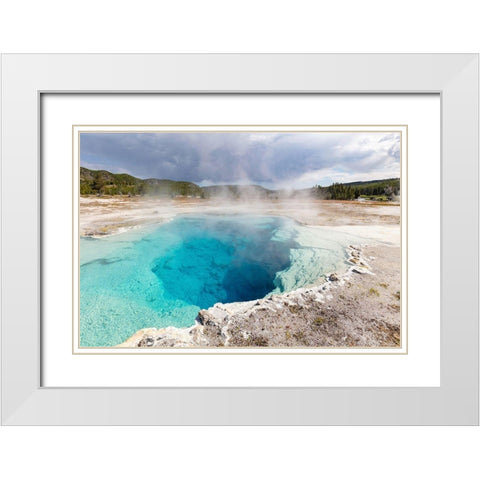 Sapphire Pool Steaming, Yellowstone National Park White Modern Wood Framed Art Print with Double Matting by The Yellowstone Collection