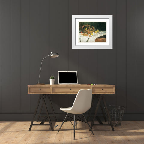 Apples and Grapes 1879 White Modern Wood Framed Art Print with Double Matting by Monet, Claude