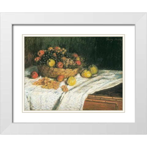 Apples and Grapes 1879 White Modern Wood Framed Art Print with Double Matting by Monet, Claude