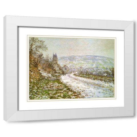 Approach to Vetheuil in Winter 1878 White Modern Wood Framed Art Print with Double Matting by Monet, Claude