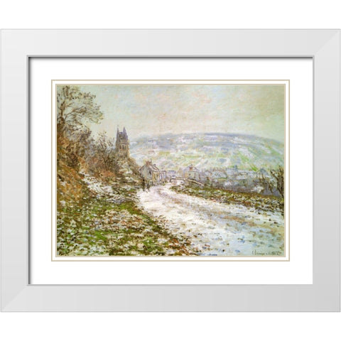 Approach to Vetheuil in Winter 1878 White Modern Wood Framed Art Print with Double Matting by Monet, Claude