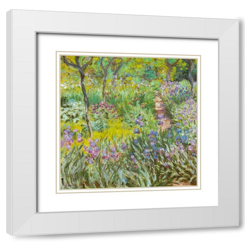 Artists garden at Giverny-irises 1900 White Modern Wood Framed Art Print with Double Matting by Monet, Claude