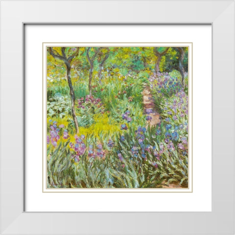 Artists garden at Giverny-irises 1900 White Modern Wood Framed Art Print with Double Matting by Monet, Claude