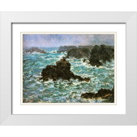 Belle Ile-rain effect 1886 White Modern Wood Framed Art Print with Double Matting by Monet, Claude