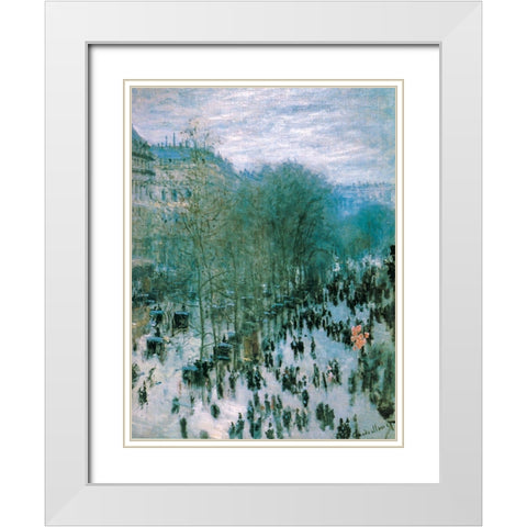 Boulevard des Capucines 1873 White Modern Wood Framed Art Print with Double Matting by Monet, Claude