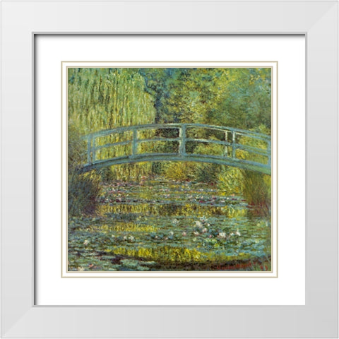 Bridge and Waterlilies 1899 White Modern Wood Framed Art Print with Double Matting by Monet, Claude