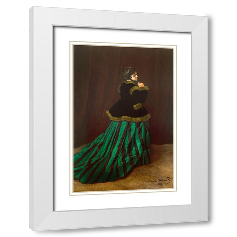 Camille (Woman in Green Dress) 1866 White Modern Wood Framed Art Print with Double Matting by Monet, Claude