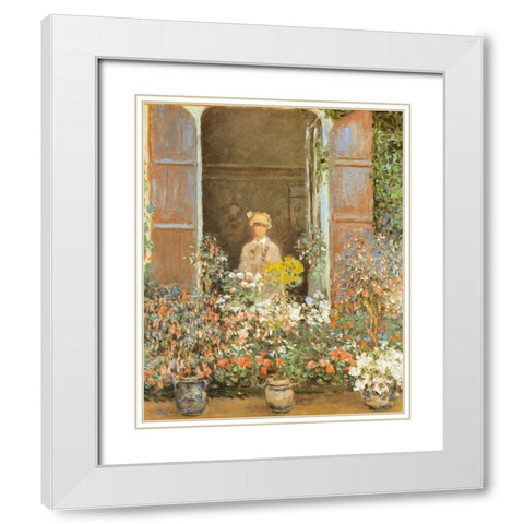 Camille at window-Argenteuil 1873 White Modern Wood Framed Art Print with Double Matting by Monet, Claude