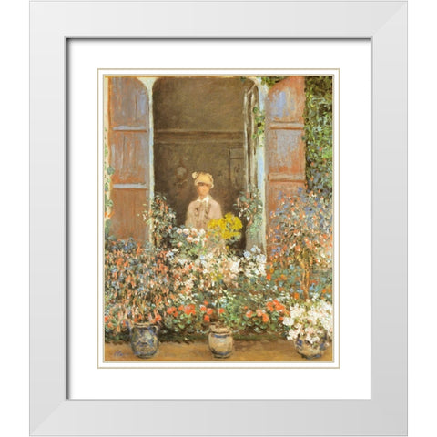 Camille at window-Argenteuil 1873 White Modern Wood Framed Art Print with Double Matting by Monet, Claude