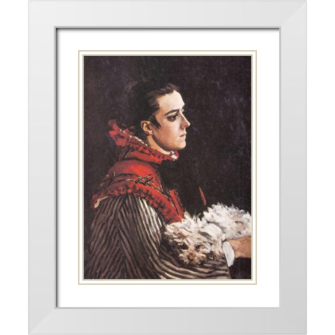 Camille with a little dog 1866 White Modern Wood Framed Art Print with Double Matting by Monet, Claude