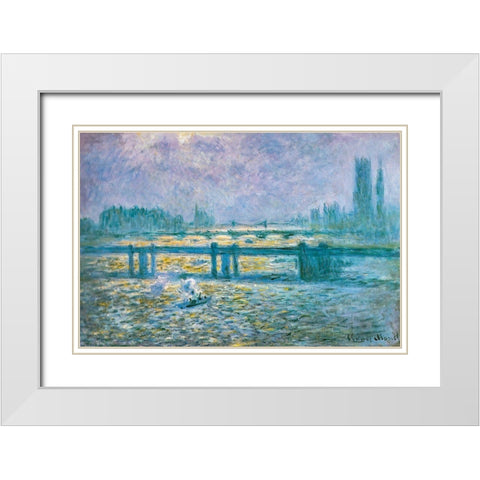 Charing Cross Bridge I 1902 White Modern Wood Framed Art Print with Double Matting by Monet, Claude