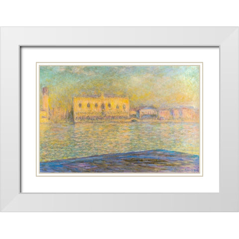 Doges Palace I 1908 White Modern Wood Framed Art Print with Double Matting by Monet, Claude