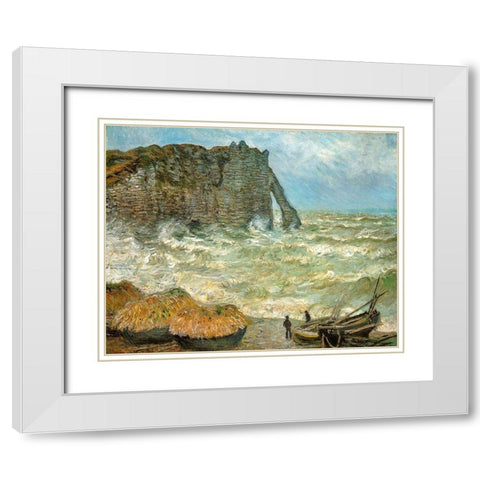Etretat-rough sea 1883 White Modern Wood Framed Art Print with Double Matting by Monet, Claude
