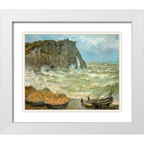 Etretat-rough sea 1883 White Modern Wood Framed Art Print with Double Matting by Monet, Claude