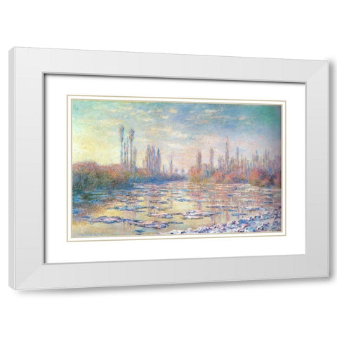 Floating ice on Seine 1880 White Modern Wood Framed Art Print with Double Matting by Monet, Claude