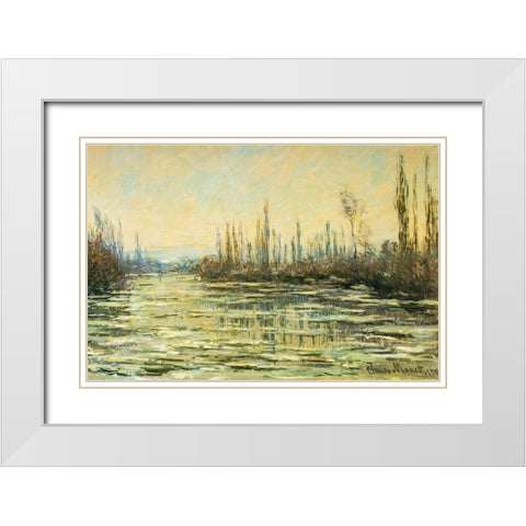 Floating ice on the Seine 1880 White Modern Wood Framed Art Print with Double Matting by Monet, Claude