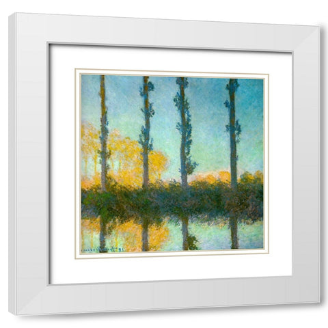 Four Poplars 1891 White Modern Wood Framed Art Print with Double Matting by Monet, Claude