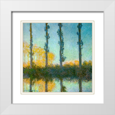 Four Poplars 1891 White Modern Wood Framed Art Print with Double Matting by Monet, Claude