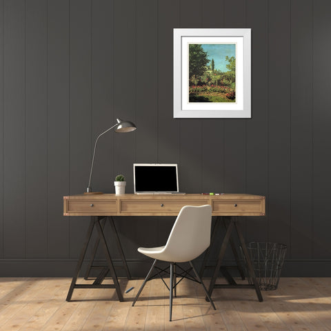 Garden in flower 1867 White Modern Wood Framed Art Print with Double Matting by Monet, Claude