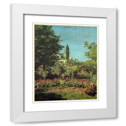 Garden in flower 1867 White Modern Wood Framed Art Print with Double Matting by Monet, Claude