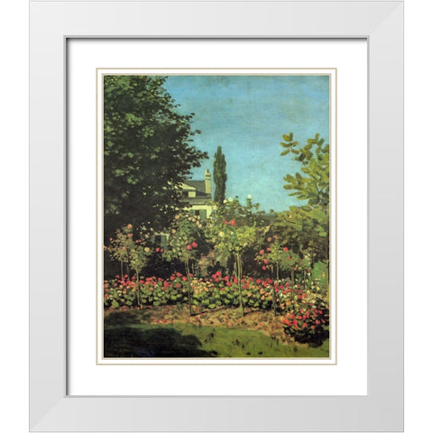 Garden in flower 1867 White Modern Wood Framed Art Print with Double Matting by Monet, Claude