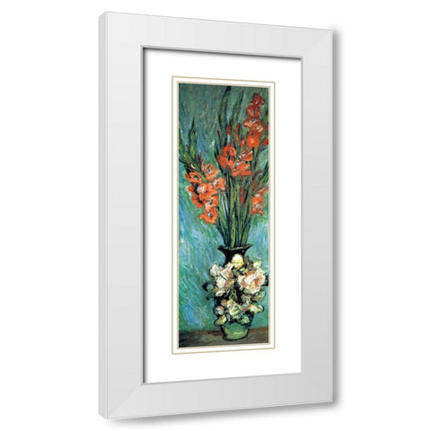 Gladioli 1882 White Modern Wood Framed Art Print with Double Matting by Monet, Claude