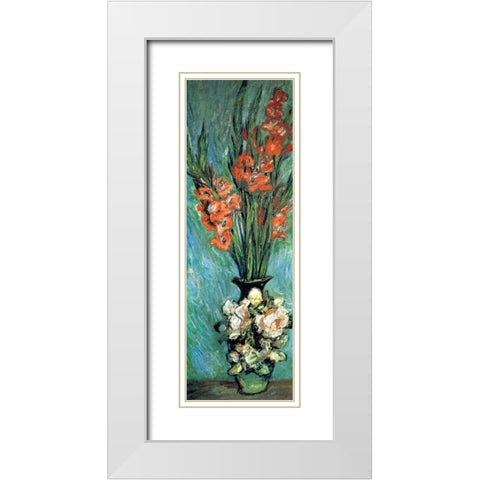 Gladioli 1882 White Modern Wood Framed Art Print with Double Matting by Monet, Claude