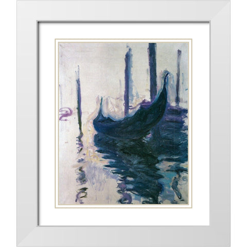 Gondolas in Venice 1908 White Modern Wood Framed Art Print with Double Matting by Monet, Claude