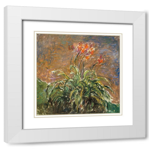 Hemerocallis 1914 White Modern Wood Framed Art Print with Double Matting by Monet, Claude