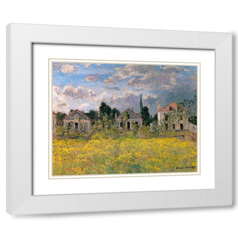 Houses at Edge of Field 1873 White Modern Wood Framed Art Print with Double Matting by Monet, Claude