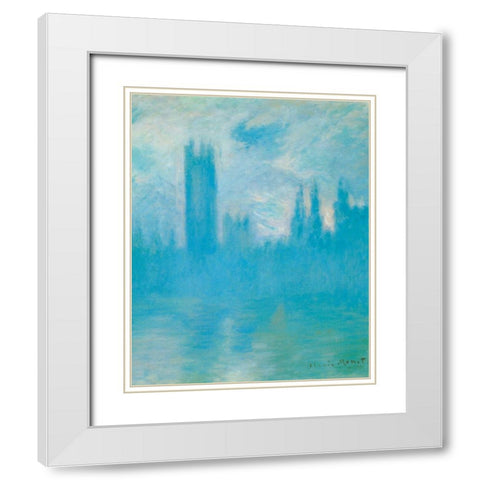 Houses of Parliament 1900 White Modern Wood Framed Art Print with Double Matting by Monet, Claude