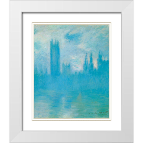 Houses of Parliament 1900 White Modern Wood Framed Art Print with Double Matting by Monet, Claude
