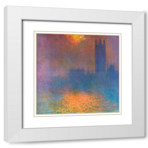 Houses of Parliament 1904 White Modern Wood Framed Art Print with Double Matting by Monet, Claude