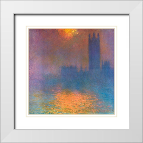 Houses of Parliament 1904 White Modern Wood Framed Art Print with Double Matting by Monet, Claude