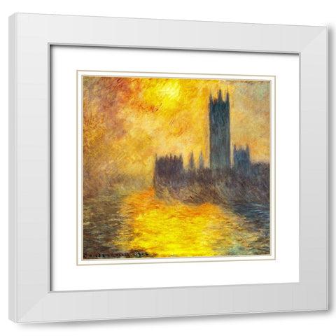 Houses of Parliament at Sunset 1904 White Modern Wood Framed Art Print with Double Matting by Monet, Claude