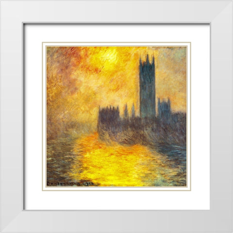 Houses of Parliament at Sunset 1904 White Modern Wood Framed Art Print with Double Matting by Monet, Claude