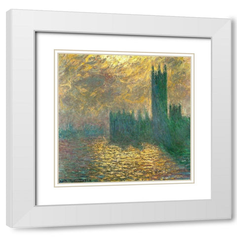 Houses of Parliament-London 1900 White Modern Wood Framed Art Print with Double Matting by Monet, Claude