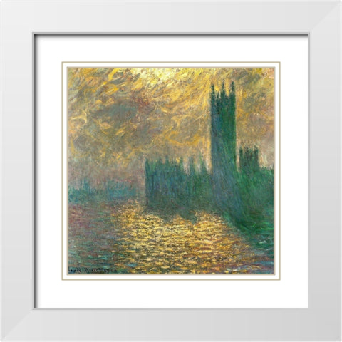 Houses of Parliament-London 1900 White Modern Wood Framed Art Print with Double Matting by Monet, Claude