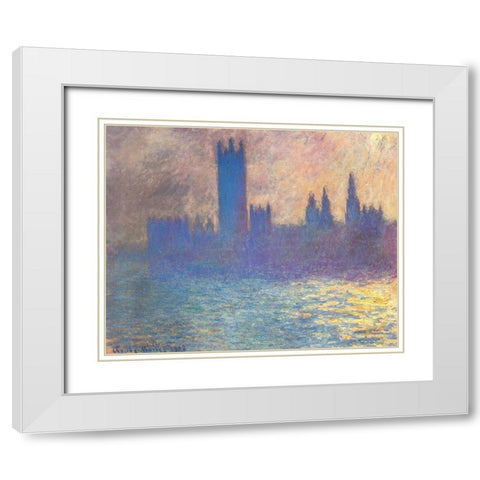 Houses of Parliament-Sunlight 1900 White Modern Wood Framed Art Print with Double Matting by Monet, Claude