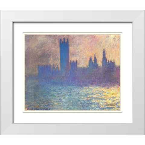Houses of Parliament-Sunlight 1900 White Modern Wood Framed Art Print with Double Matting by Monet, Claude