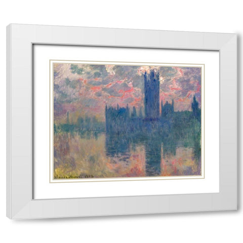 Houses of Parliament-Sunset 1902 White Modern Wood Framed Art Print with Double Matting by Monet, Claude