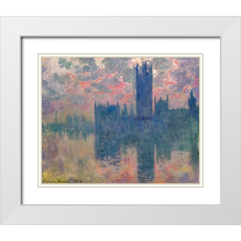 Houses of Parliament-Sunset 1902 White Modern Wood Framed Art Print with Double Matting by Monet, Claude
